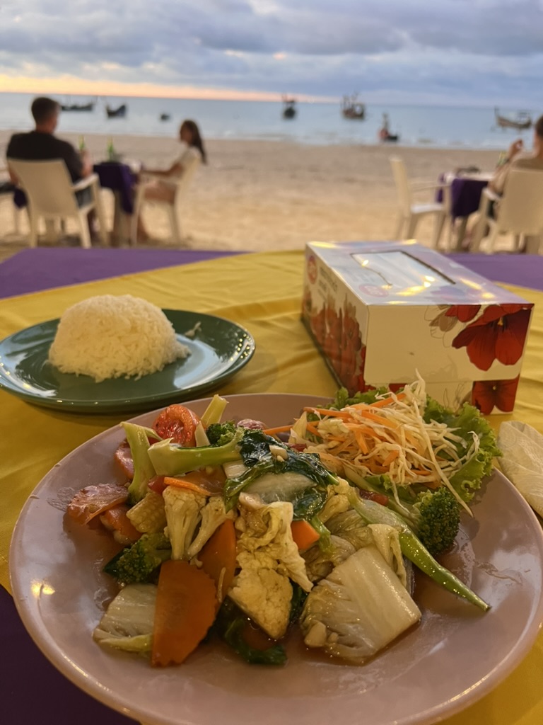 Vegetable meal on Phuket beach Thailand