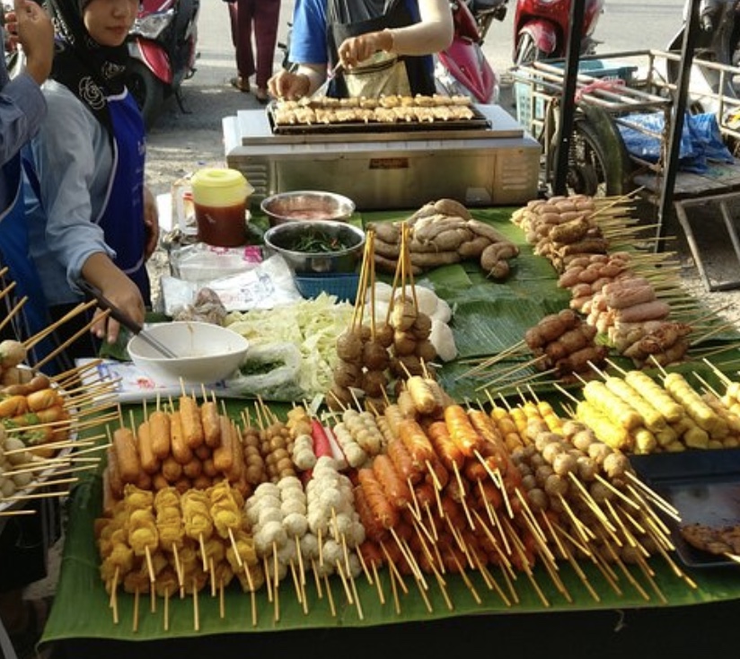 Street food skewers stall with Muslim vendor Thailand