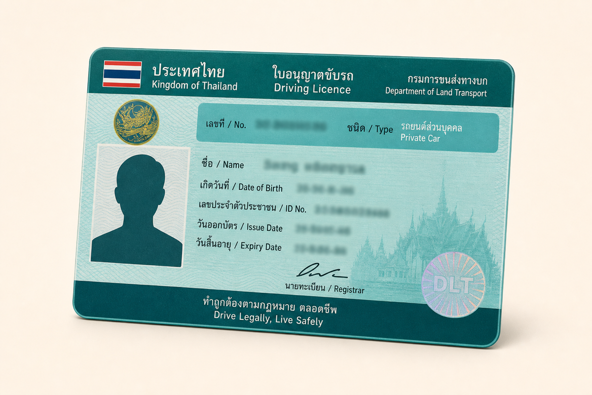 Illustrative Thai driving licence