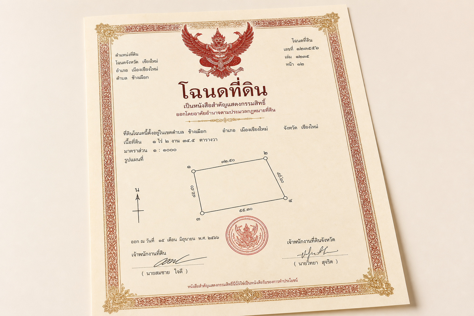 Illustrative red Chanote title deed